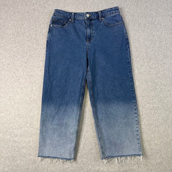 Talbots Ombre Jeans WMN 8 Wide Leg Cropped Gradient Denim Raw Hem Crop High Rise - Picture 1 of 10